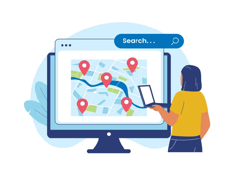 Local dental search map with family dentistry service markers and highlighted practice listing