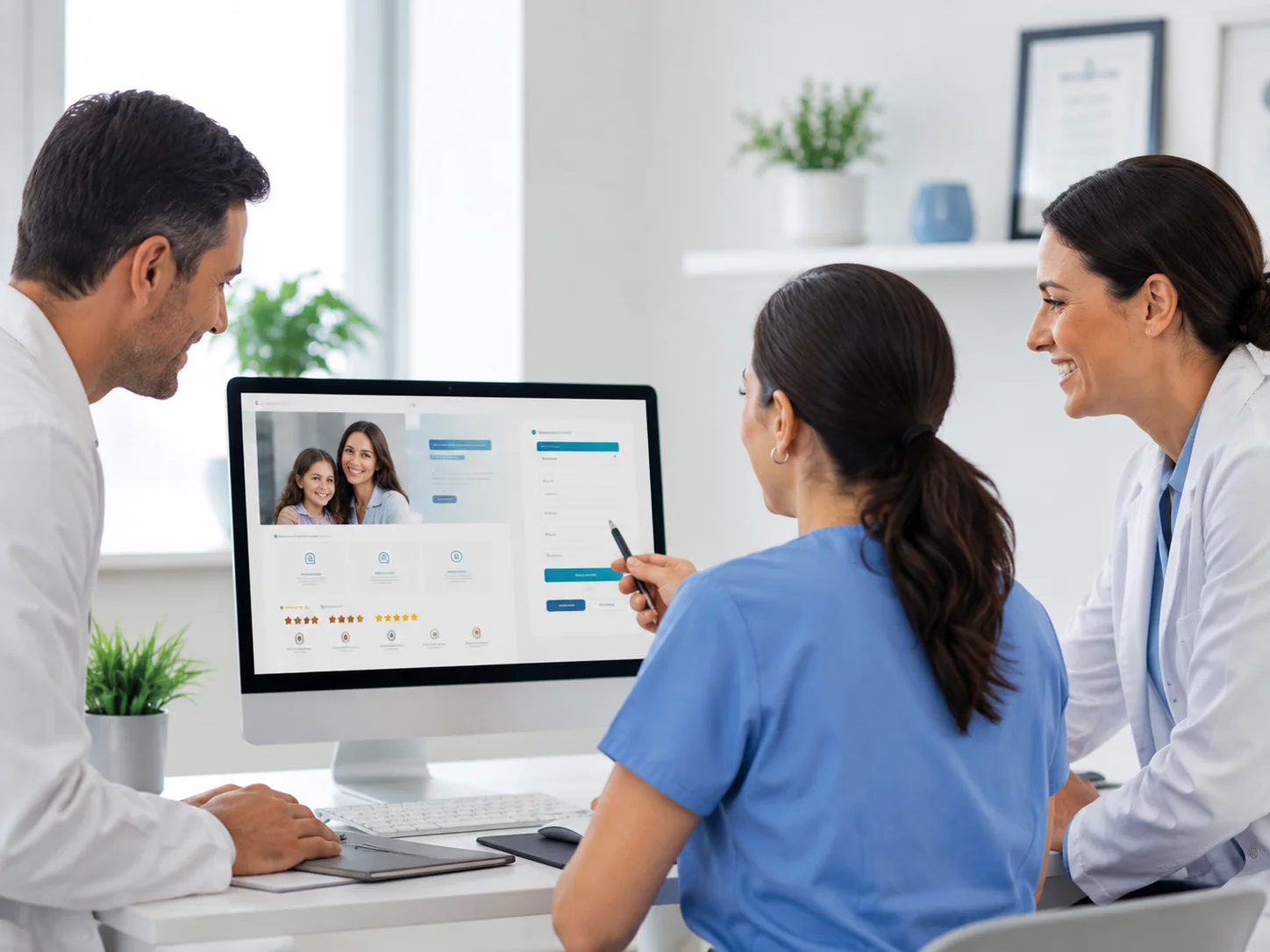 Patient using a mobile healthcare landing page before booking an appointment