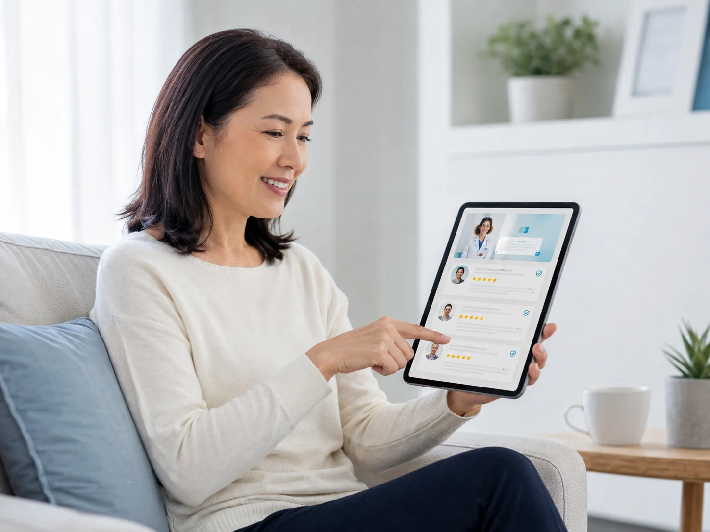 Patient reviewing a healthcare service page on a smartphone