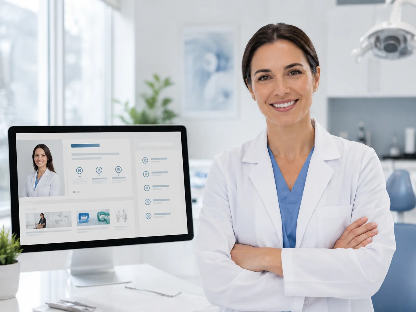 Doctor or dentist standing in a clean clinical setting