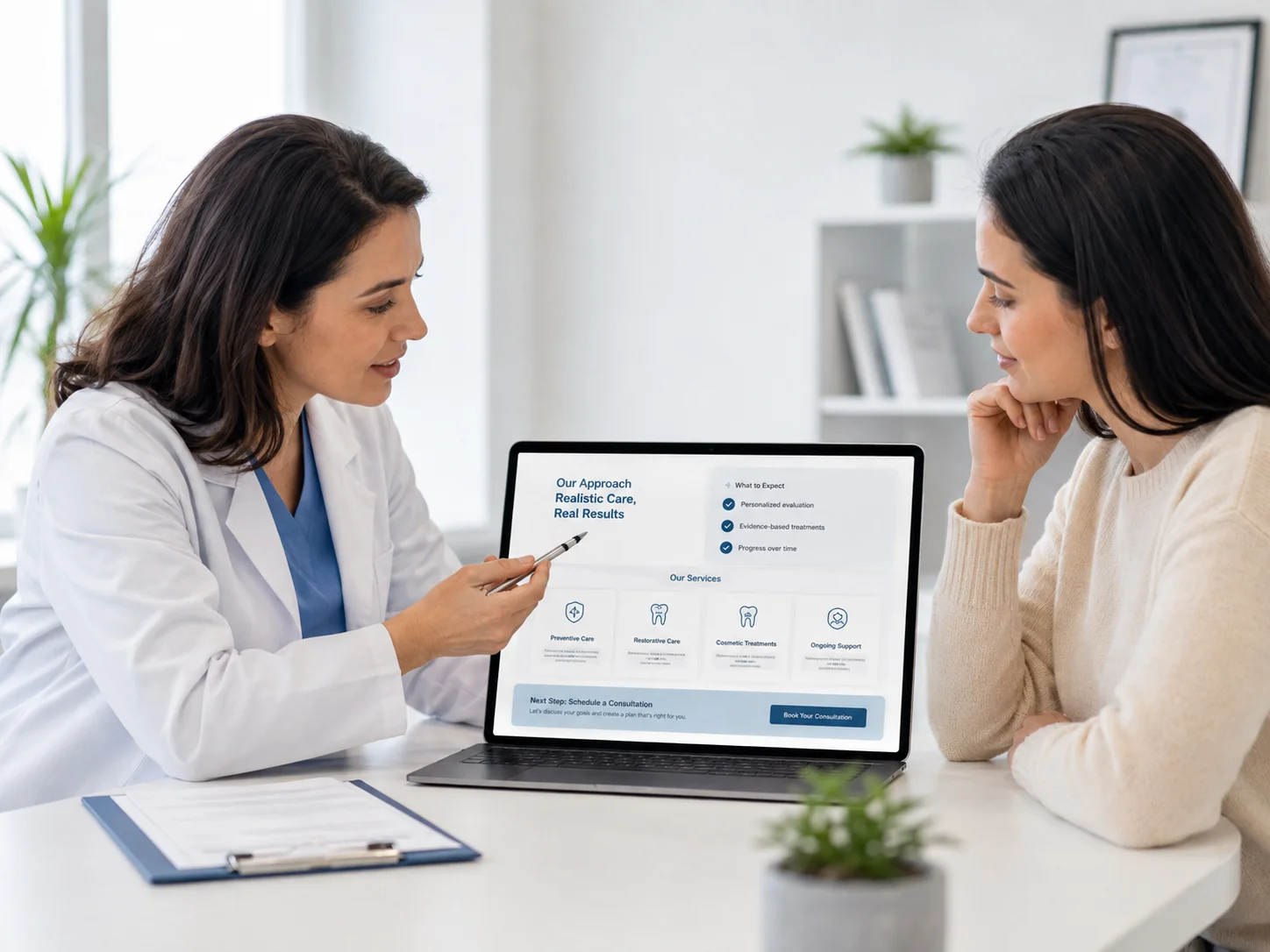 Healthcare copy review checklist on a laptop screen
