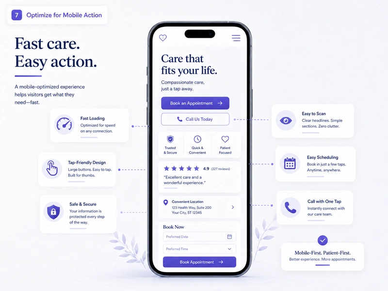 Patient using a mobile healthcare page with simple booking options