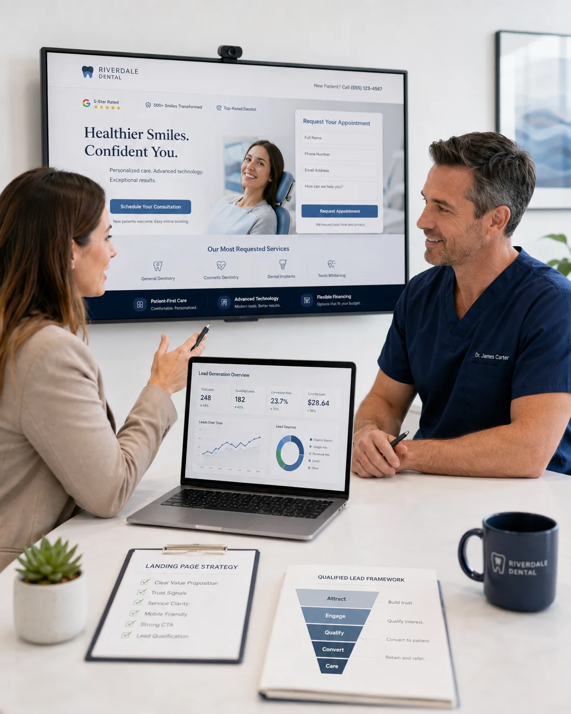 Vigorant healthcare marketing team reviewing qualified lead landing page strategy