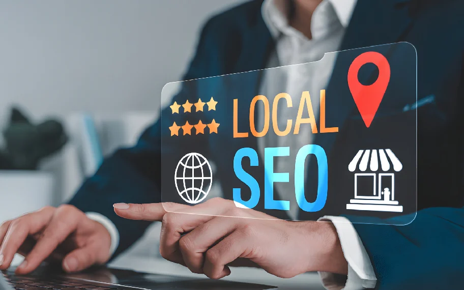 A local search grid and Google Business Profile performance dashboard showing improved Denver-area visibility, calls, direction requests, and website visits after optimization.