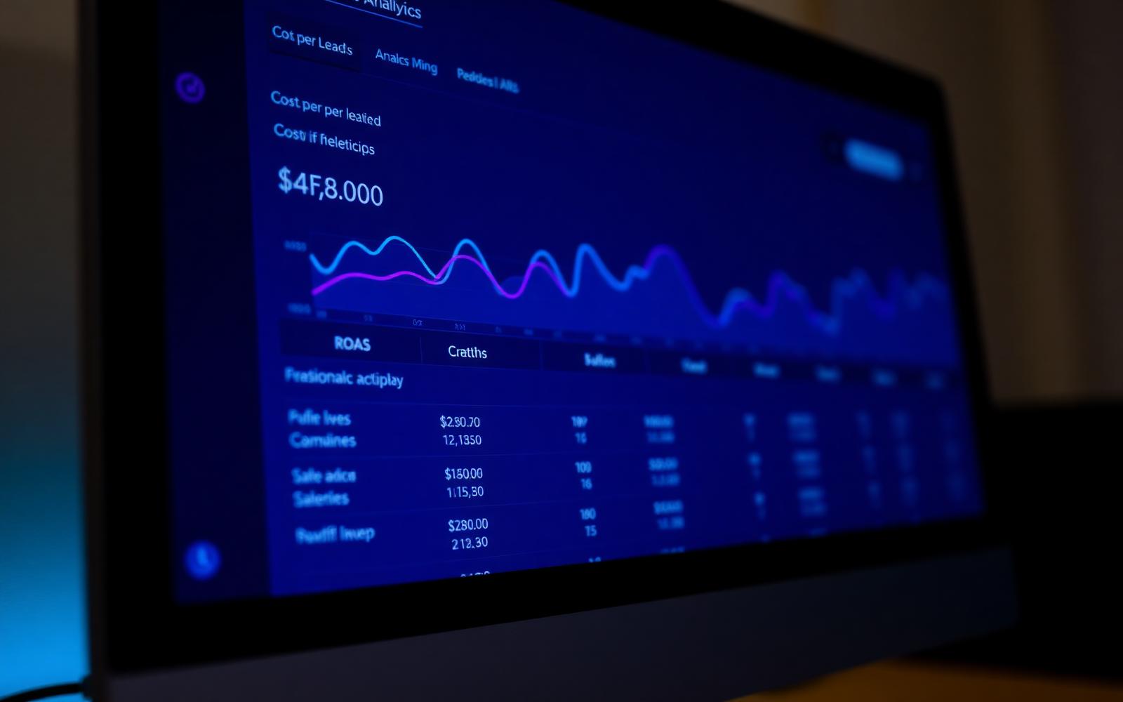 Close-up of the unified dashboard interface showing cost-per-lead and ROAS trending across all six locations side by side.